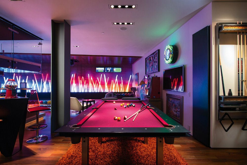 Stunning Penthouse Apartment Interior Design With High End Pool Tables With Bar Stools image
