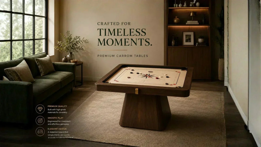 Luxury modern carrom board table in premium living room interior with designer wooden finishes