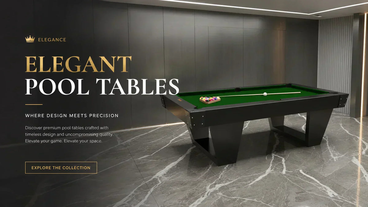 Premium designer Pool Table featured in an elegant showroom with sleek marble flooring and refined contemporary aesthetics.