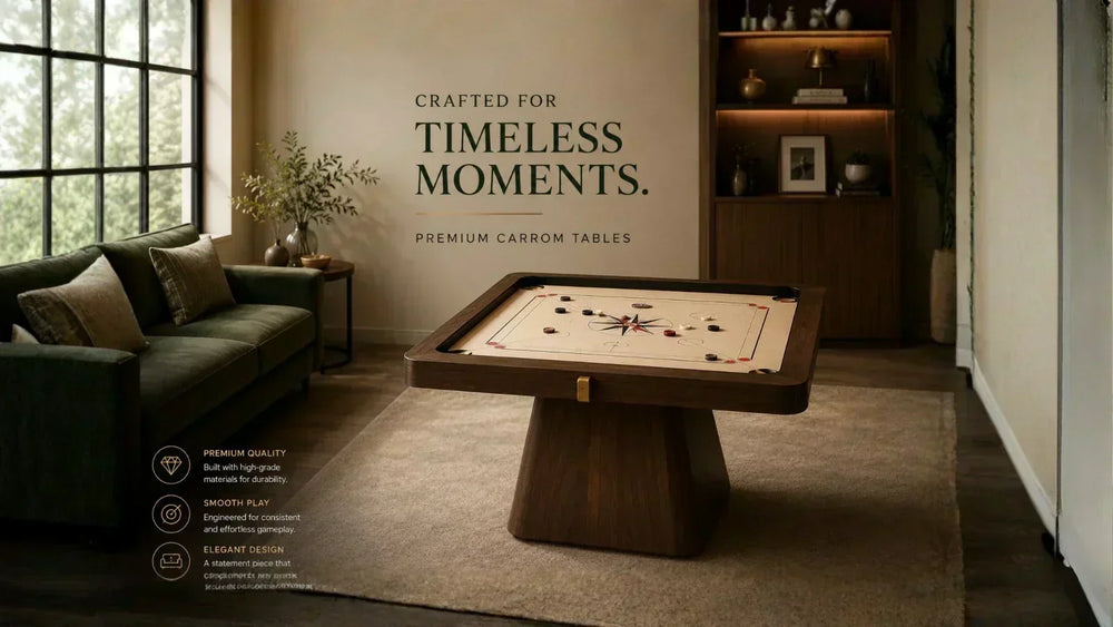 Luxury modern carrom board table in premium living room interior with designer wooden finishes