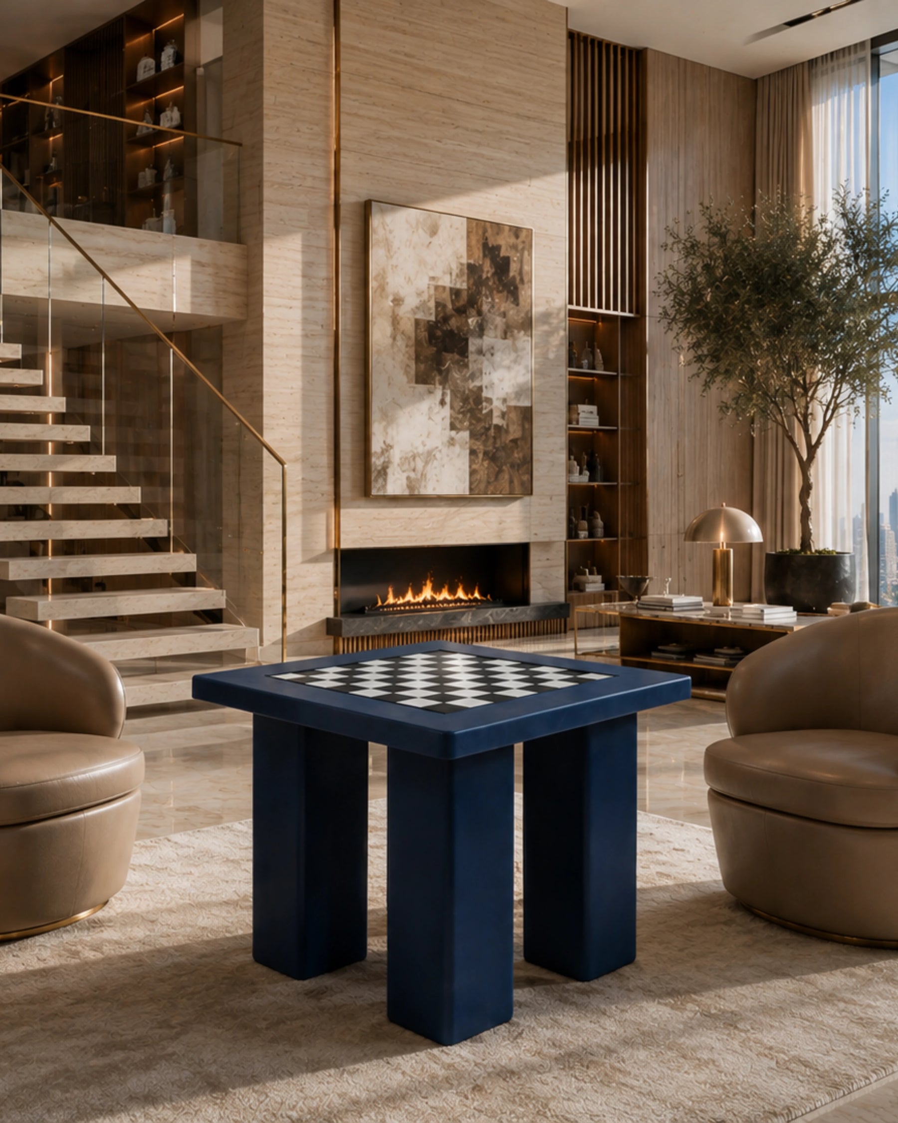 Azure Chess Table in a room setting