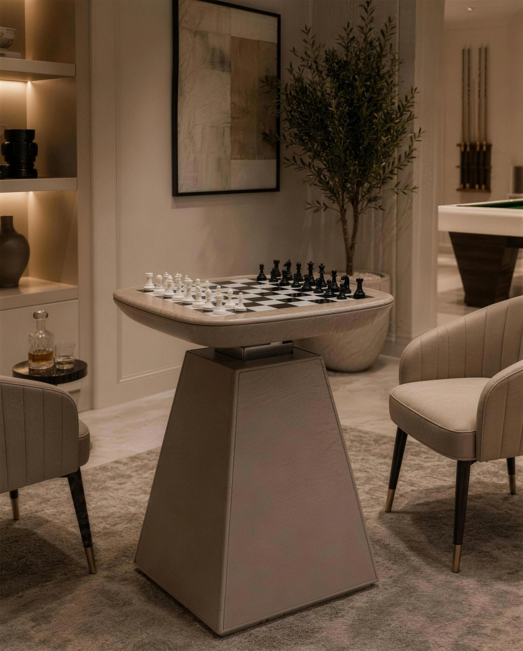 Monolith Axis Chess Table in a room setting