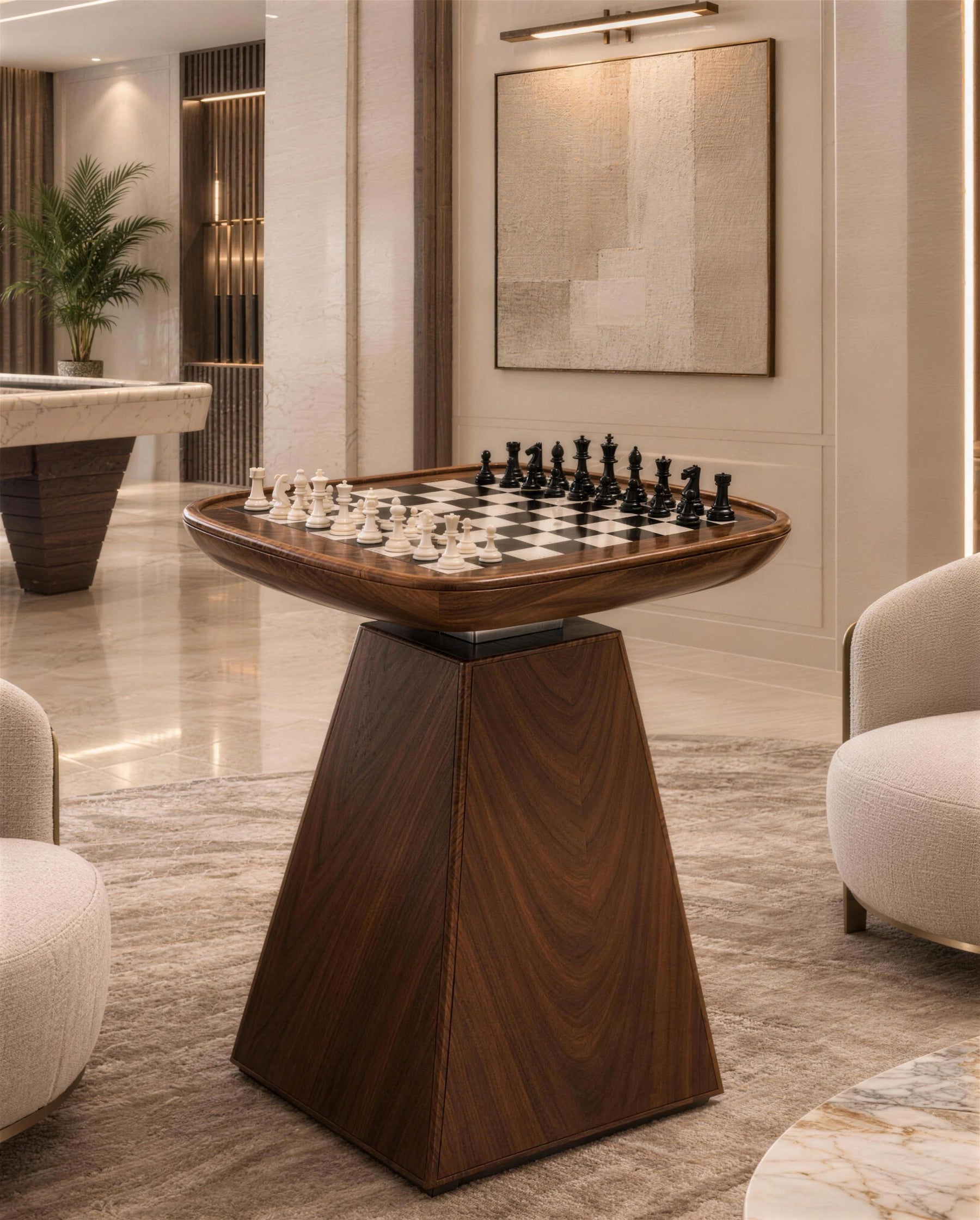 Monolith Axis Chess Table in a room setting