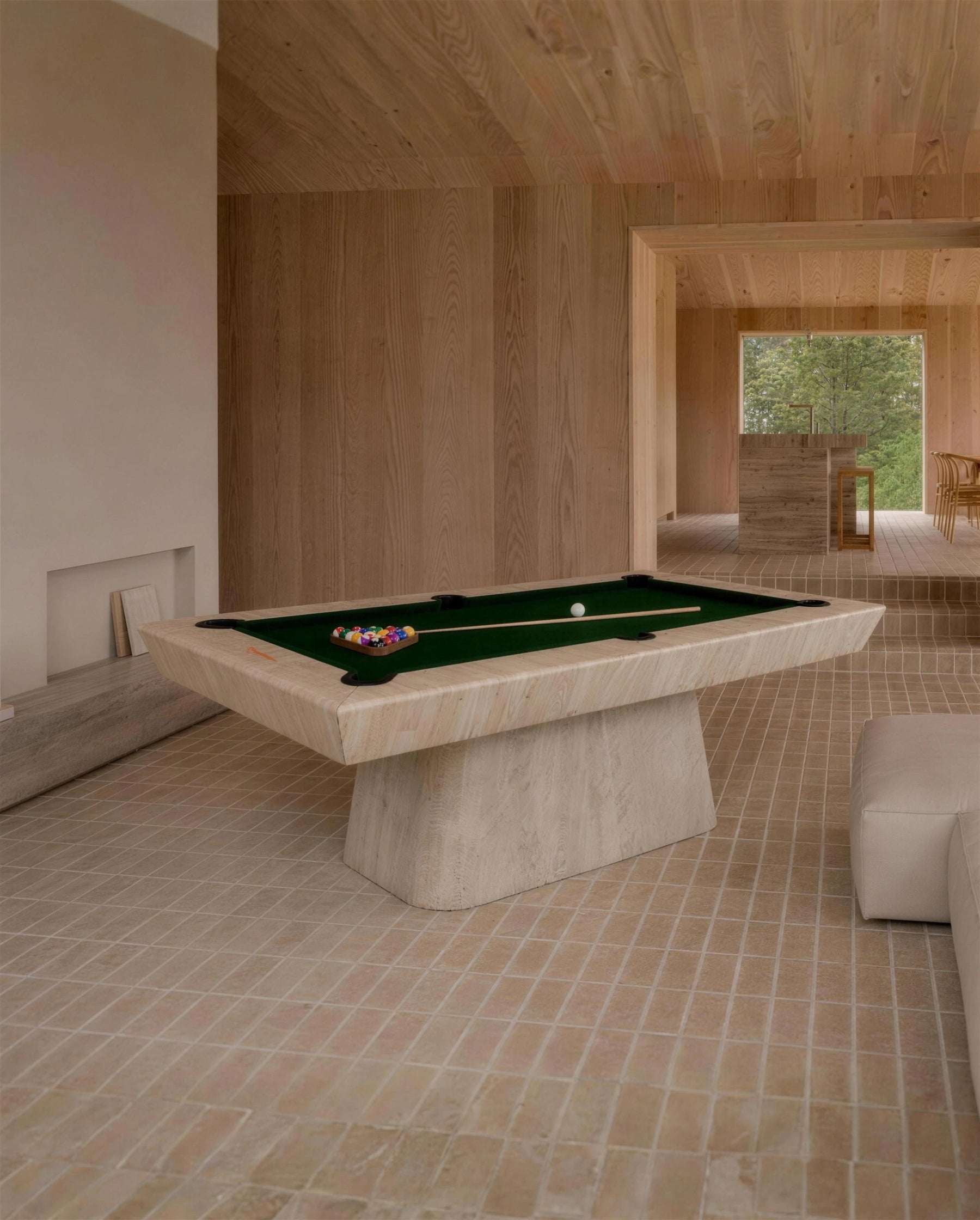 Travertino Pool Table in a room setting